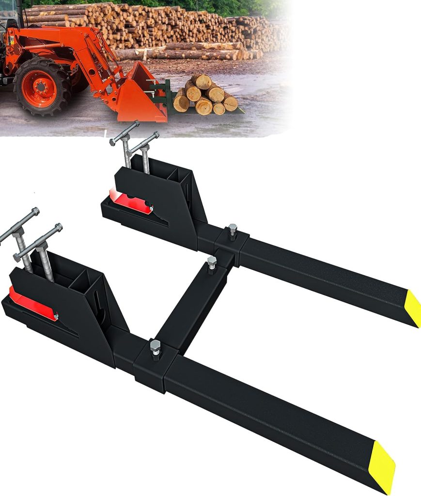 MAHLER GATES Tractor Bucket Forks 58.86 Total Length 4000LBS with Anti-Slip Tongue, Twin Screw Design, Adjustable Stabilizer Bar, Heavy Duty Clamp on Pallet Forks for Tractor Bucket Loader