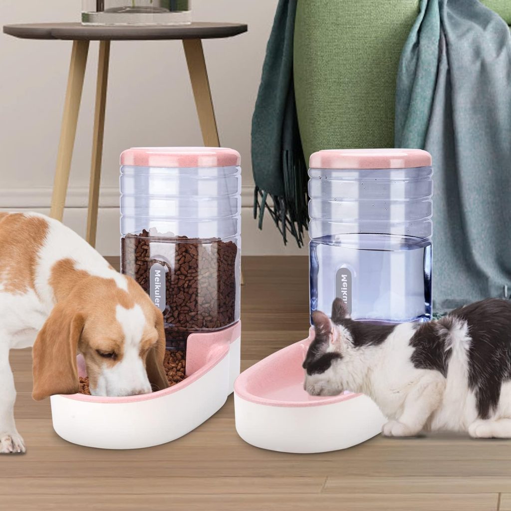 Meikuler Pets Auto Feeder 3.8L,Food Feeder and Water Dispenser Set for Small  Big Dogs Cats and Pets Animals (Pink)