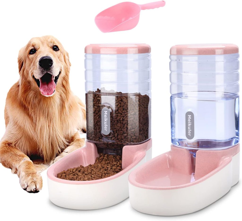 Meikuler Pets Auto Feeder 3.8L,Food Feeder and Water Dispenser Set for Small  Big Dogs Cats and Pets Animals (Pink)