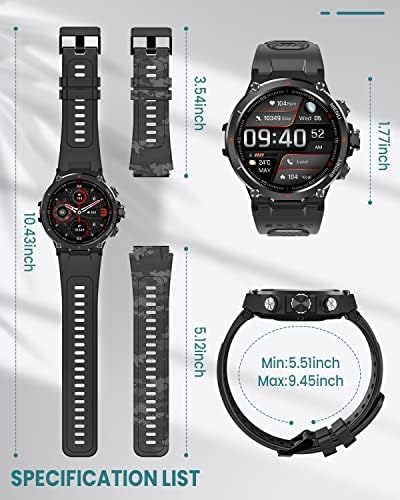 Military Smart Watch for Men (Answer/Dial Calls), 2023 Newest Bluetooth Tactical SmartWatch for Android and iPhone, 5ATM Waterproof Outdoor Fitness Tracker with Heart Rate/SpO2/Sleep/AI Voice, Black