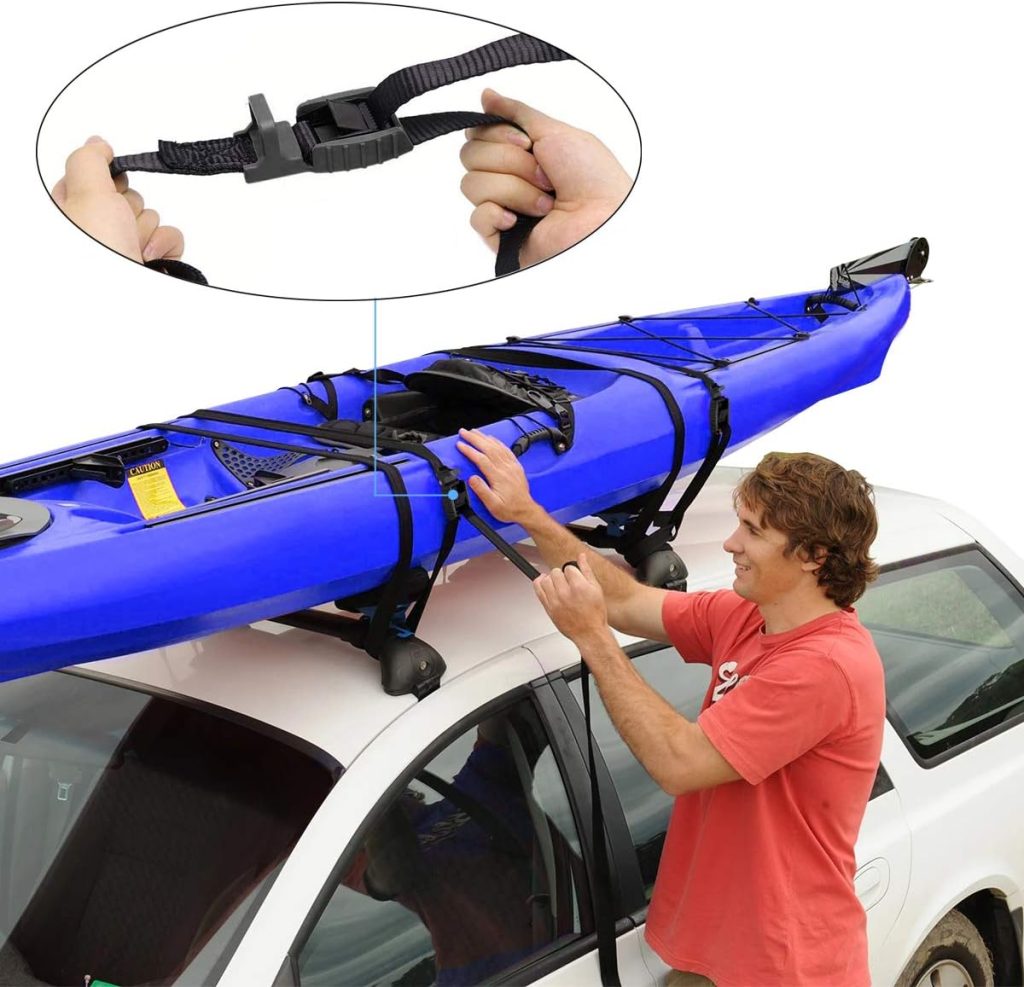 Mind and Action 16 Ft Sturdy Tie Down Strap Lashing Strap with Rubber Padded Cam Lock Buckle,for Car Roof Rack,Kayak Canoe SUP Surfboard Tie Down,Boat Trailer Tow Strap(4 Pack)