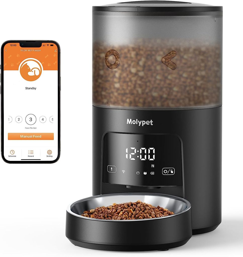 Molypet Automatic Cat Feeders - 5G WiFi Pet Feeder with APP Control, 4L Dry Food Dog Feeder with Low Food  Blockage Alarms, 1-10 Meals Per Day, Up to 10s Meal Call for Pets