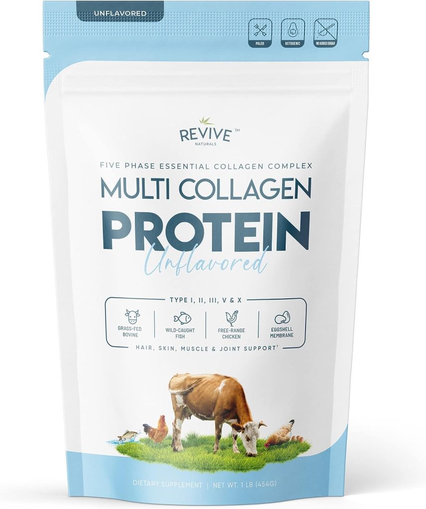 Multi Collagen Hydrolyzed Protein Powder (16oz) - Types I, II, III, V  X - Grass Fed Bovine (Peptan®), Wild Caught Marine, Free Roaming Chicken  Eggshell Collagen Peptides, Non-GMO, GF.