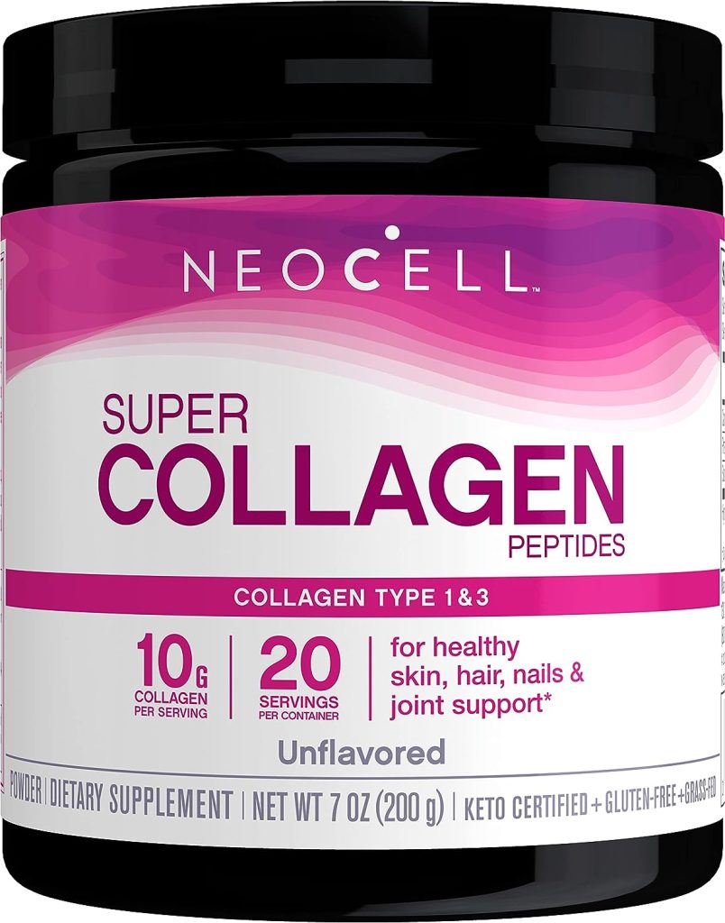 NeoCell Super Collagen Powder, 10g Collagen Peptides per Serving, Gluten Free, Keto Friendly, Non-GMO, Grass Fed, Paleo Friendly, Healthy Hair, Skin, Nails  Joints, Unflavored, 7 Oz : Health  Household