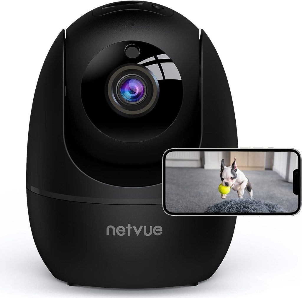 NETVUE Dog Camera, 1080P FHD 2.4GHz WiFi Pet Camera, Indoor Security Camera for Pet/Baby/Nanny, AI Human Detection, Night Vision, Cloud Storage/TF Card, 2-Way Audio Compatible with Alexa