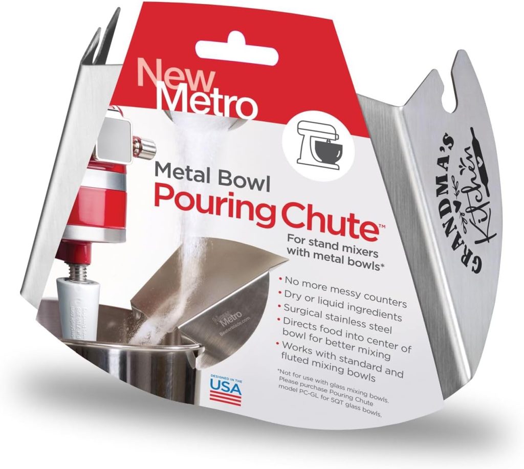 New Metro Design Pouring Chute Accessory, Fits Most Metal Stand Mixer Bowls, Grandma’s Kitchen