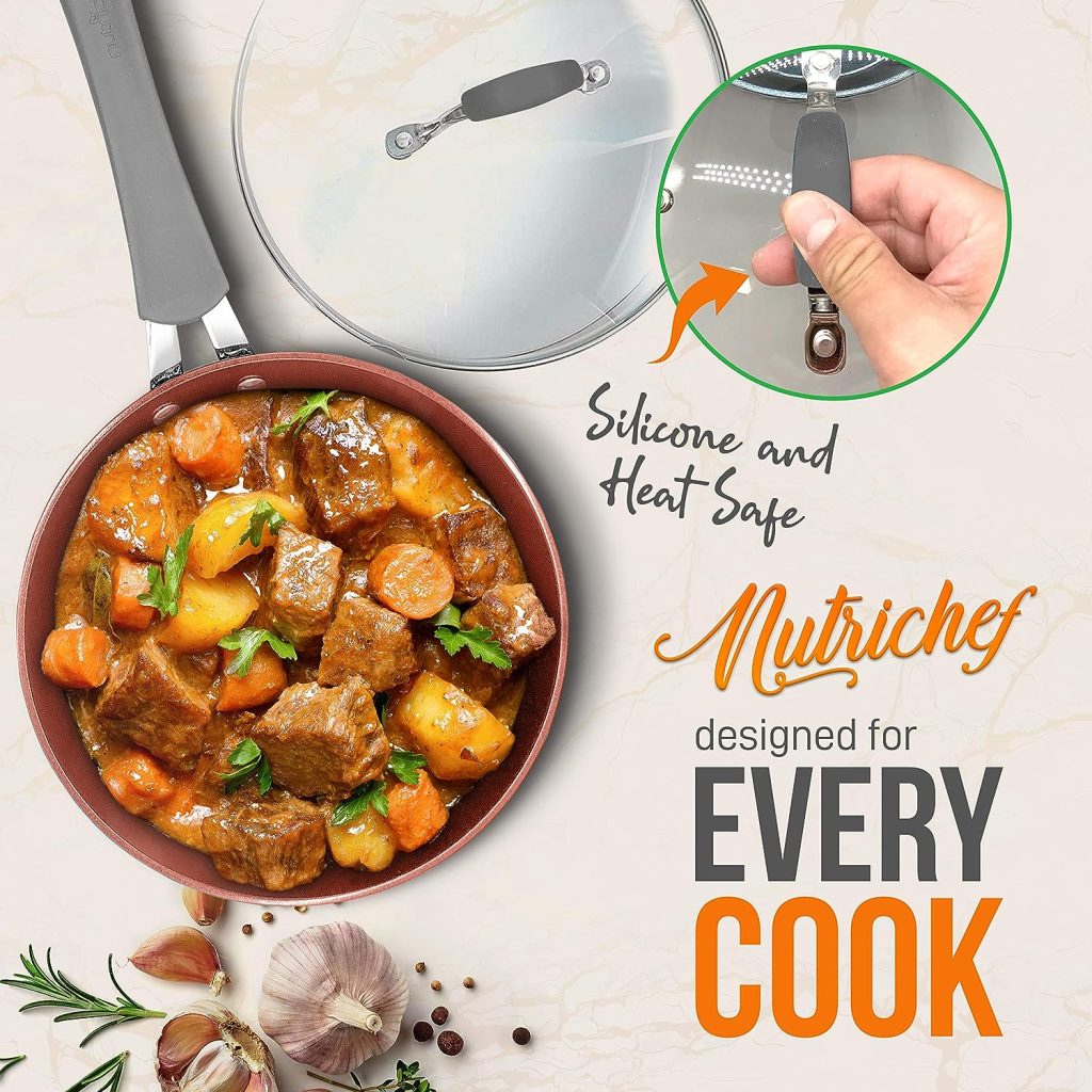 NutriChef Nonstick Cookware Excilon |Home Kitchen Ware Pots  Pan Set with Saucepan, Frying Pans, Cooking Pots, Lids, Utensil PTFE/PFOA/PFOS Free, 11 Pcs, Gray