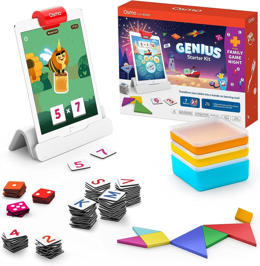 Osmo-Genius Starter Kit for iPad + Family Game Night-7 Educational Learning Games for Spelling  Math-Ages 6-10-STEM Toy Gifts for Kids-Boy Girl-6 7 8 9 10(Osmo iPad Base Included - Amazon Exclusive)