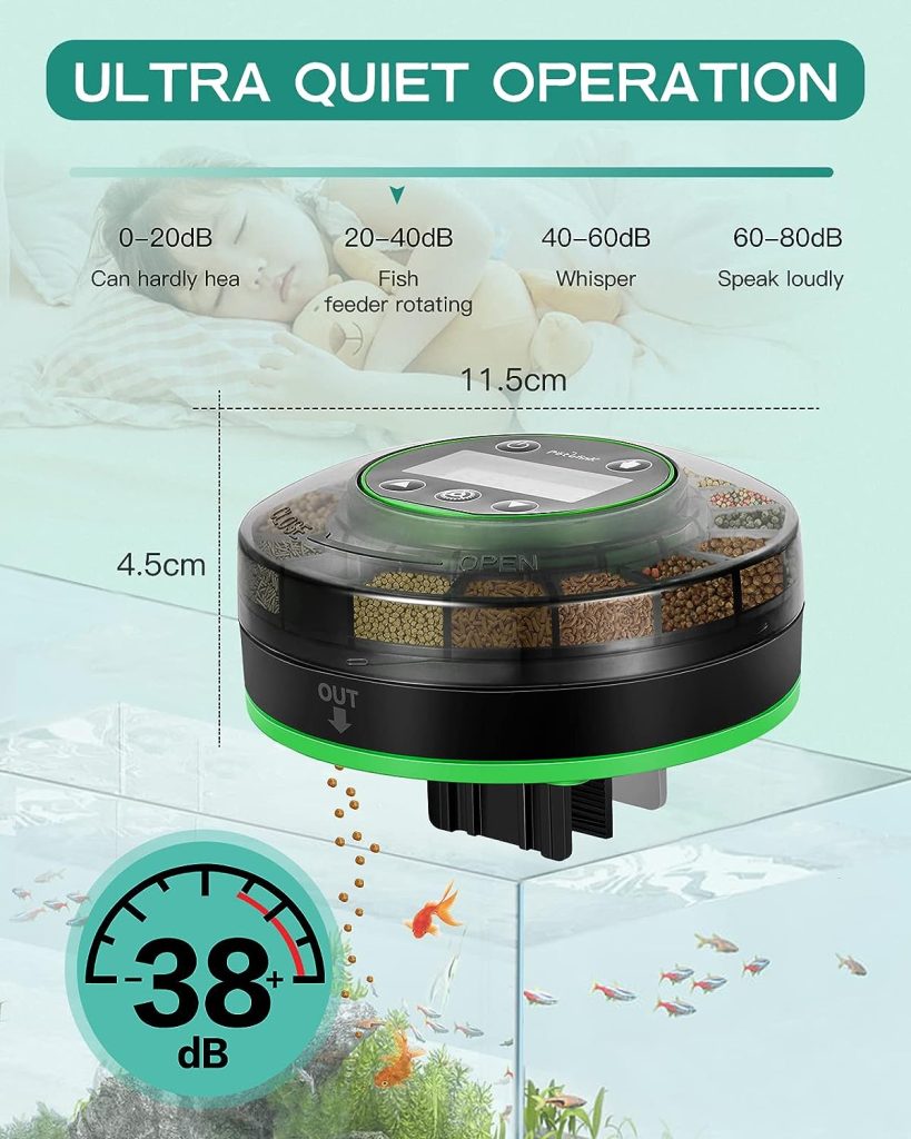 Petbank Automatic Fish Feeder for Aquarium - Rechargeable Fish Feeder Automatic Dispenser with Timer, Moisture-Proof and Precise Feeding Auto Fish Feeder for Vacation with USB Cable, LCD Display
