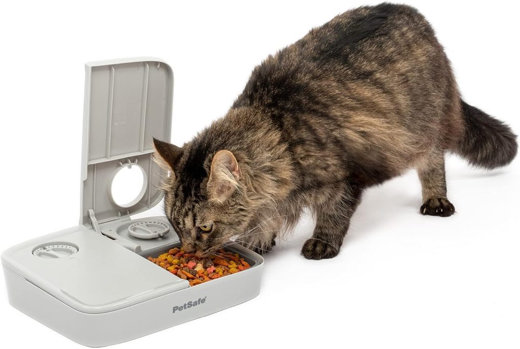 PetSafe Analog 2 Meal Programmable Pet Feeder, Dry or Semi-Moist Pet Food Dispenser, Slow Feed Portion Control (3 Cup/16 Ounce Total Capacity), Tamper-Resistant Design, Gray