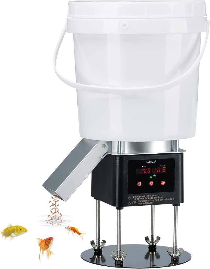 Pond Fish Feeder, Briidea Automatic Fish Feeder for Pond, Animal-Proof Design, 4L Large Capacity, Low Battery Indicator, Ideal for Vacations  Everyday Feeding Use
