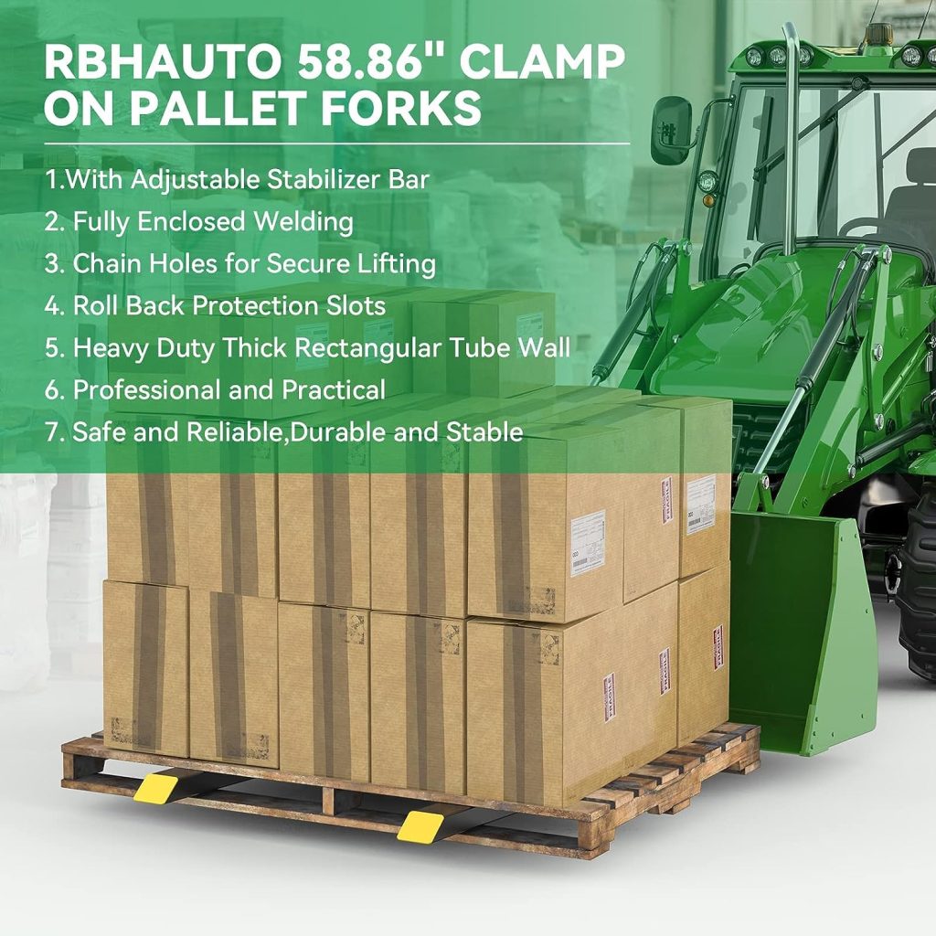 RbhAuto Pallet Forks for Tractor Bucket: Clamp On Pallet Forks - Light-Duty 58.86 Heavy Duty Bucket Fork, Tractor Forks Compatible with Front End Loader Bucket Skid Steer Kubota, 4500LBS Capacity