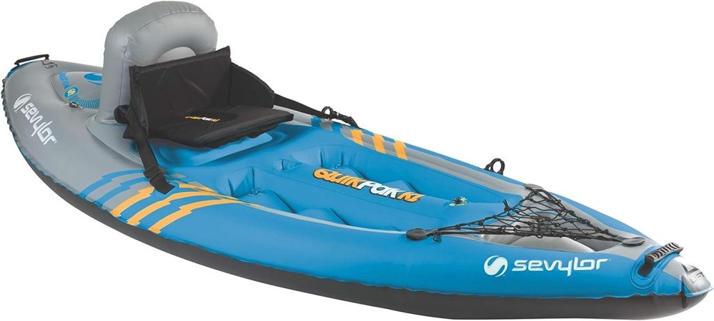 Sevylor QuickPak K1 1-Person Inflatable Kayak, Kayak Folds into Backpack with 5-Minute Setup, 21-Gauge PVC Construction; Hand Pump  Paddle Included
