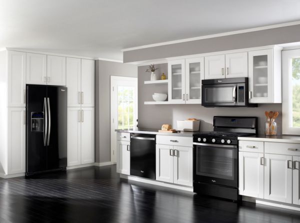 Sleek and Stylish: White Kitchen with Black Appliances
