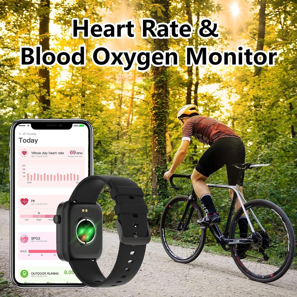 Smart Watch, 1.8 Fitness Watch with Text and Call, Activity Tracker Smartwatch with Heart Rate, Blood Oxygen, and Sleep Monitor, IP68 Waterproof, for Women and Men iPhone Android Phones Compatible