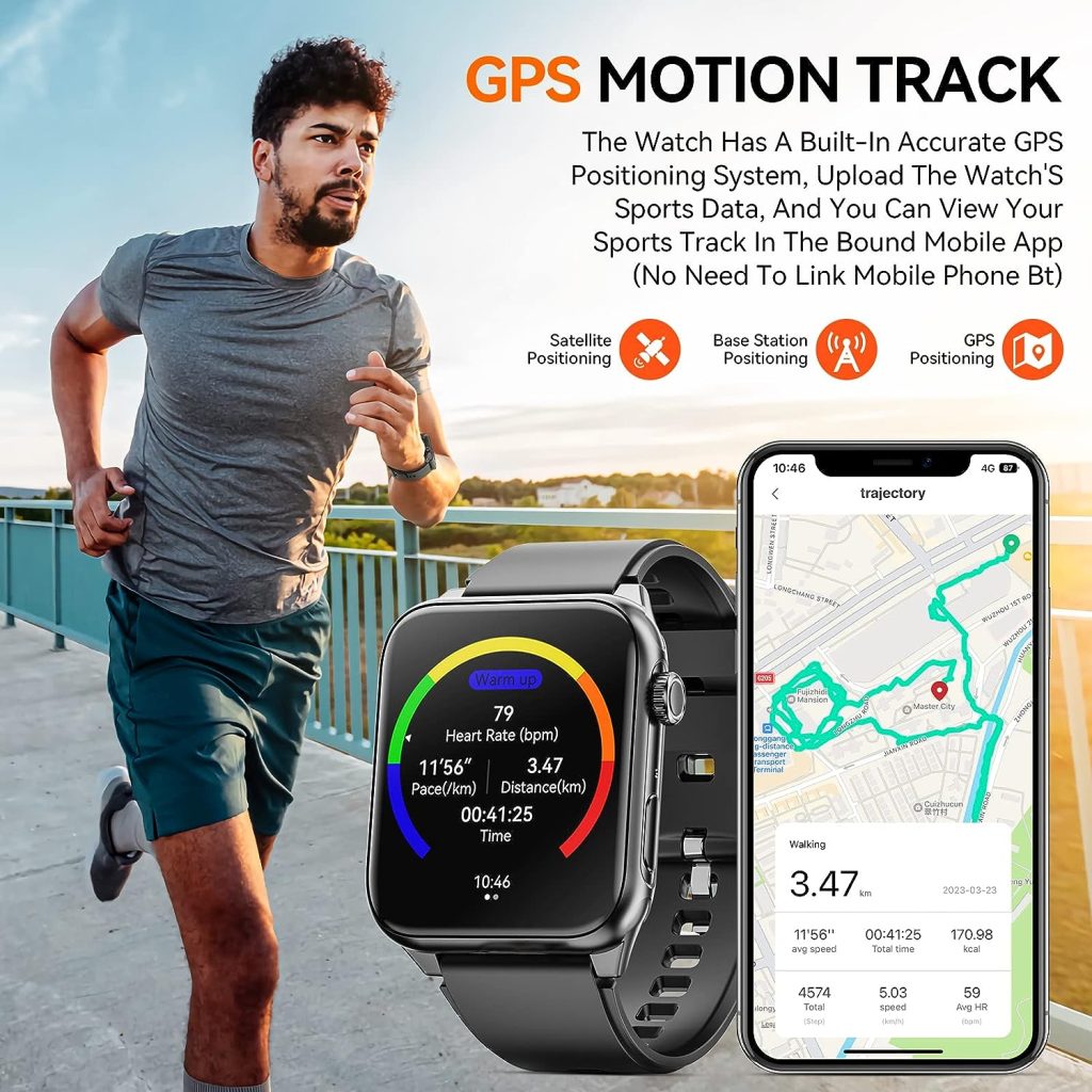 Smart Watch (4G SIM Card Call), 2023 Newest 1.91 Inch GPS Fitness Tracker with Heart Rate Sleep Tracking, Multiple Sports Modes, Pedometer, Music Player, Ladies Mens Fitness Watch