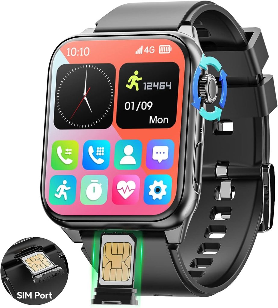 Smart Watch (4G SIM Card Call), 2023 Newest 1.91 Inch GPS Fitness Tracker with Heart Rate Sleep Tracking, Multiple Sports Modes, Pedometer, Music Player, Ladies Mens Fitness Watch