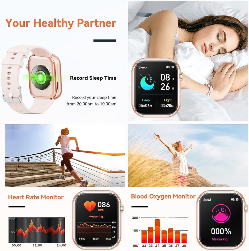 Smart Watch (Answer/Make Calls), 2023 Newest 1.85 Inch Fitness Tracker, Heart Rate/Sleep Monitor/Pedometer/Calories, Multiple Sports Modes, Waterproof Womens Mens Fitness Watch for Android iPhone