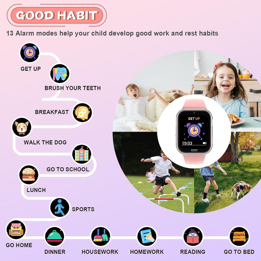 Smart Watch for Kids Gift for Girls Toys Age 6-8 Kids Game Smart Watches for Girls Boys 8-10 with 24 Games Video Camera Music Alarm Educational Birthday Gifts Ages 6 7 8 9 10 11 12 Years Old (Pink)