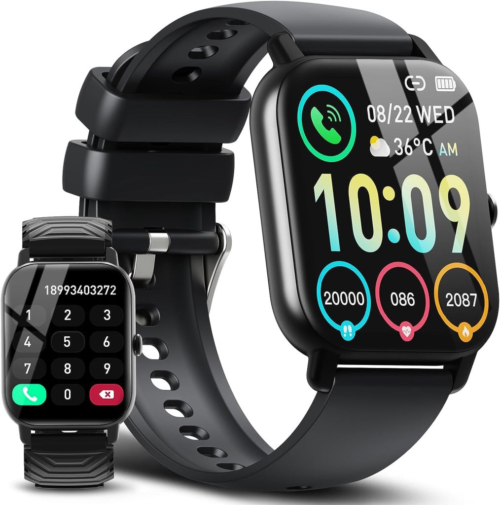 Smart Watch for Men Women(Dial/Answer Calls), Activity Trackers with Heart Rate/Sleep Monitor, 112 Sports Modes/IP68 Waterproof, 1.85 HD Touchscreen Fitness Watch Compatible with Android iOS, Black
