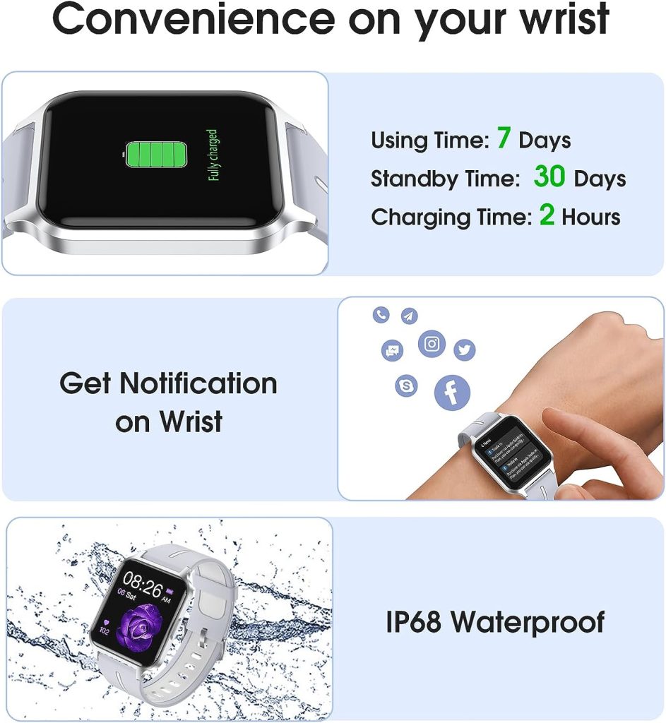Smart Watch for Women Men, Fitness Tracker with Heart Rate Monitor, Blood Oxygen, Sleep Tracking, Calories Step Counter Fitness Watch IP68 Waterproof Smartwatch Compatible with iOS Android Phones