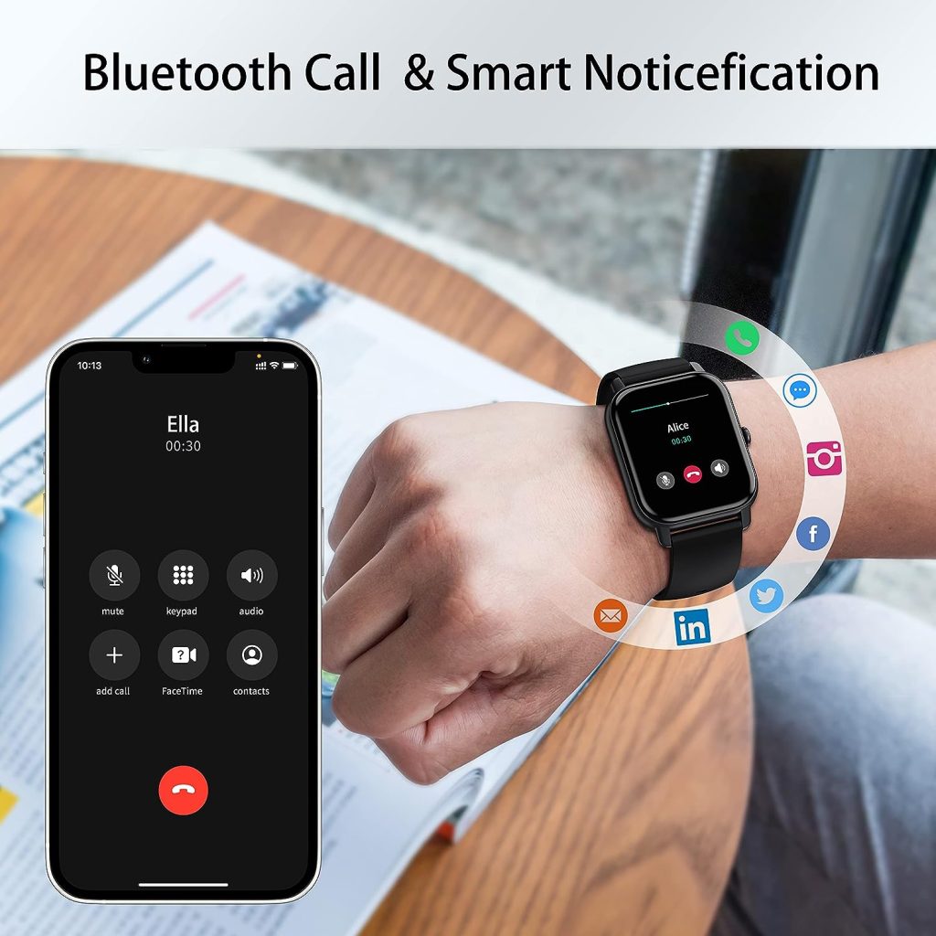 Smart Watch with Bluetooth Call (Answer/Make Call), 1.85 Ultra Large HD Screen, 100+ Sports Mode 2023 Smart Watches for Men Women, IP68 Waterproof Fitness Tracker with Heart Rate Sleep Monitor, Black