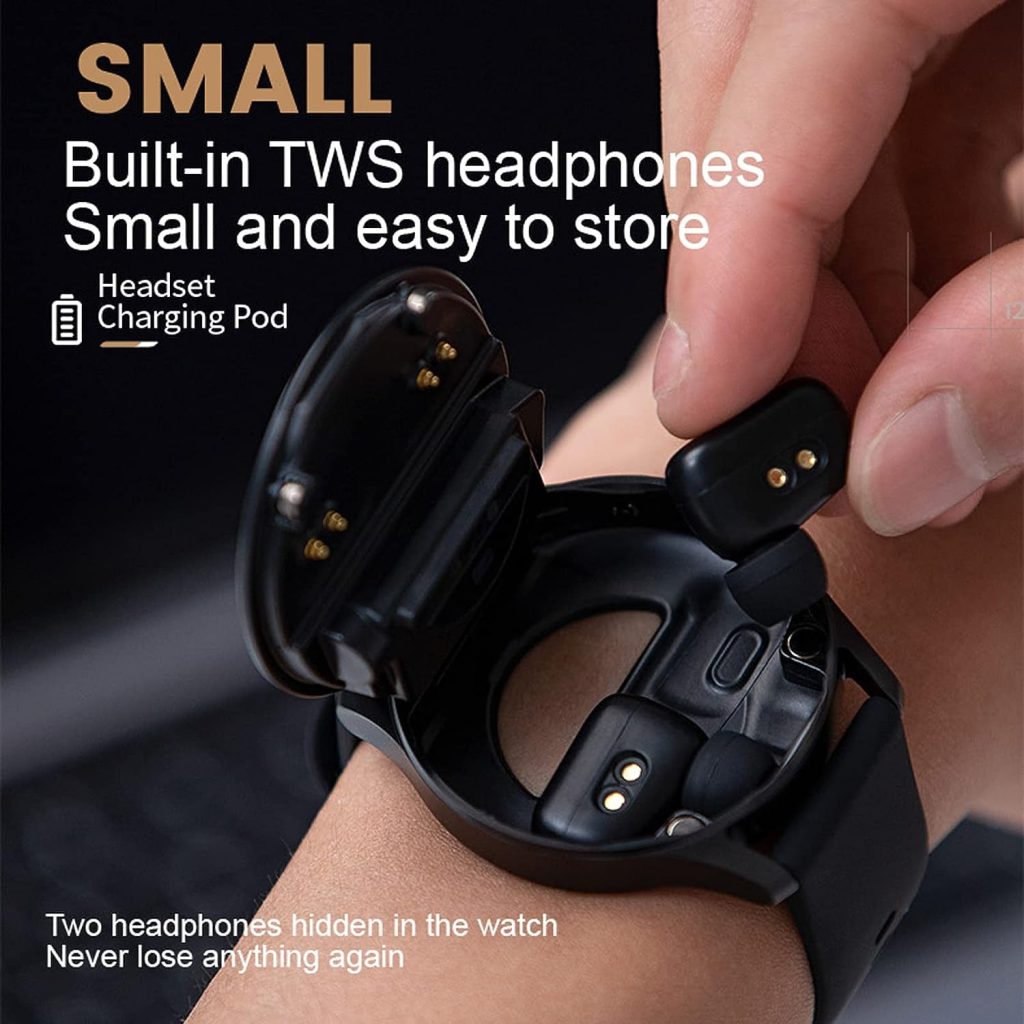 Smart Watch with Earbuds,2 in 1 Build-in TWS Wireless BT5.0 Earphone Fitness Sports Health Monitor Black