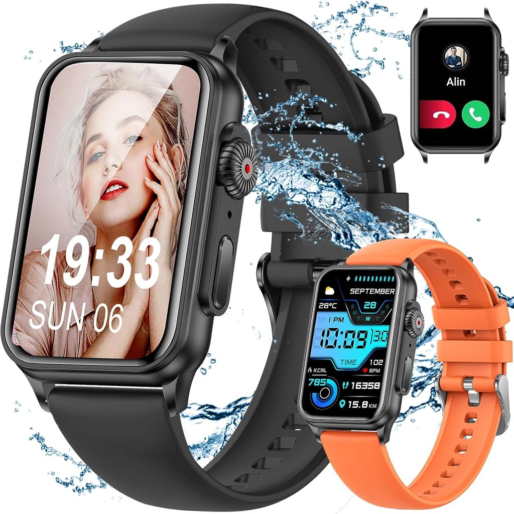 Smart Watches for Women Men with Call, Smart Watch Fitness Tracker With Blood Oxygen Blood Pressure and Sleep Monitor, 1.57 Full Touch Screen IP68 Waterproof, for Android IOS Phone(with 2 bands)