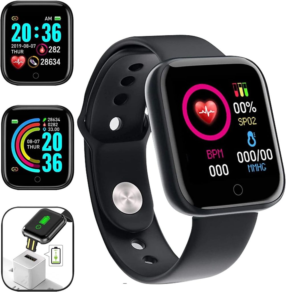 Smartwatch,Reloj Inteligente Impermeable IP65, Swimming Waterproof Smartwatch Fitness Tracker Fitness Watch Heart Rate Monitor Smart Watches,for for Men Women Kids(Black)