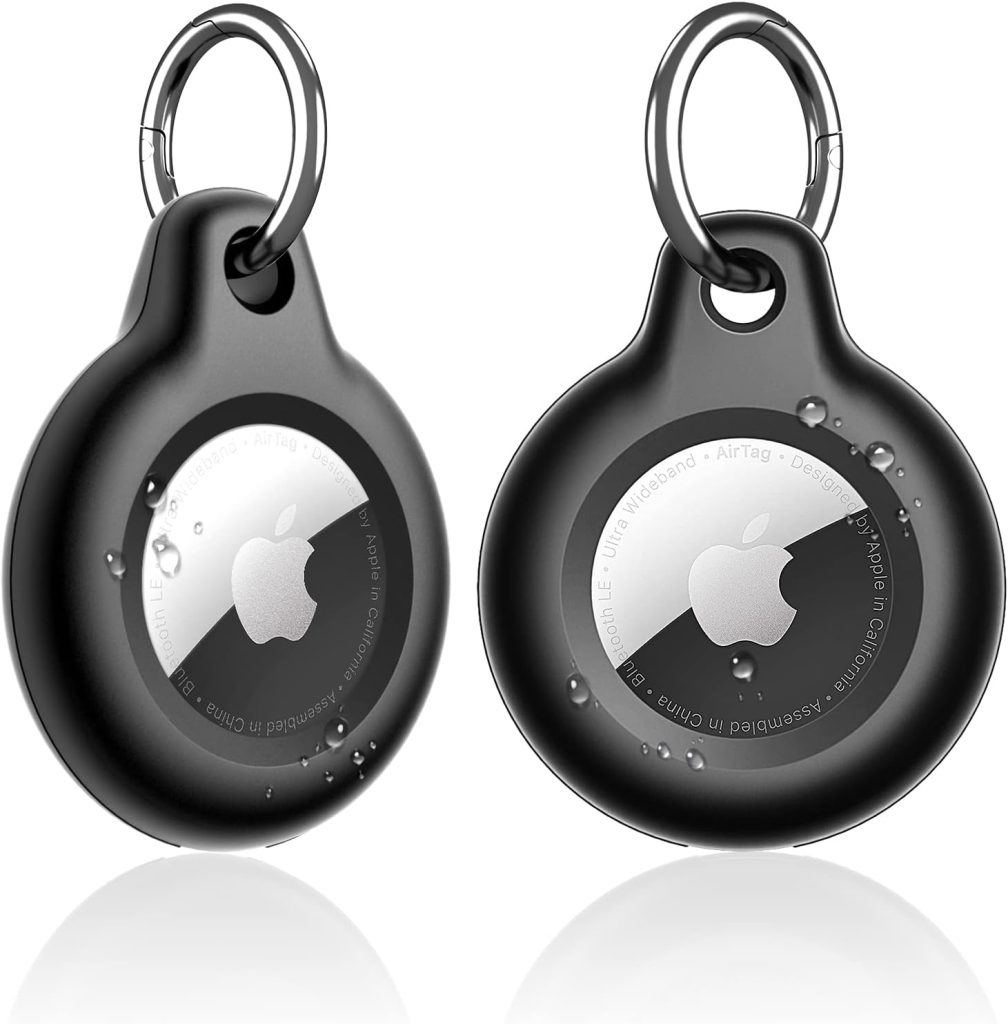 Supfine Waterproof Airtag Holder,2 Pack Air tag Keychain,Hard PC+TPU Full Body Protective Tracker Case with Loop Key Ring for Apple Tags,IPX8 Airtags Cover for Wallet,Luggage,Cat,Dog,Pets(Black)
