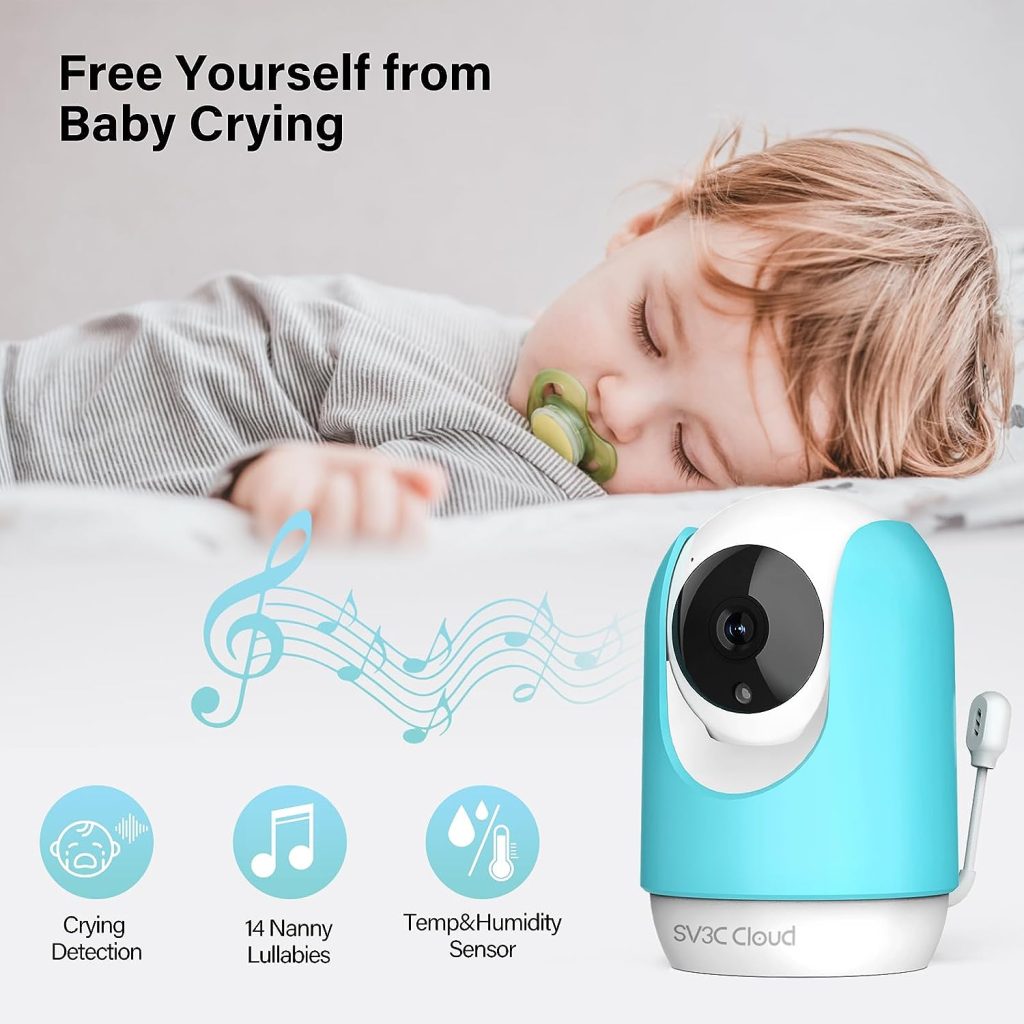 SV3C Indoor Security Camera 2K Pan/Tilt Wireless WiFi Pet Camera Temp  Humidity Cry Noise and Motion Detection, Two Way Audio 2.4G Baby Monitor IR Night Vision Compatible with Alexa