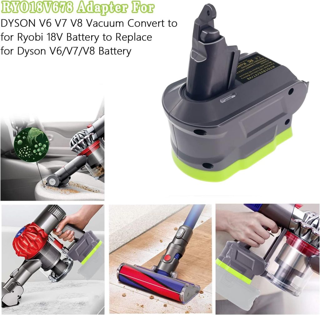 TEPULAS [New] 3-in-1 Battery Replacement for V6+V7+V8 Vacuum Cleaner, RY18V6V7V8 Adapter for Ryobi 18V Battery Convert to for DYS V6 V7 V8 Series Vacuum Cleaners for Home