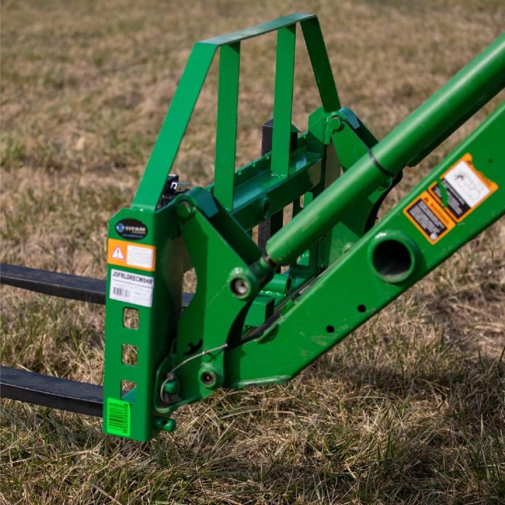 Titan Attachments Pallet Fork Frame fits John Deere Loaders with 2 Hitch Receiver Includes 42 in Class II Fork Blades