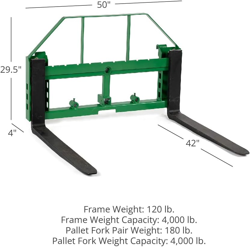 Titan Attachments Pallet Fork Frame fits John Deere Loaders with 2 Hitch Receiver Includes 42 in Class II Fork Blades