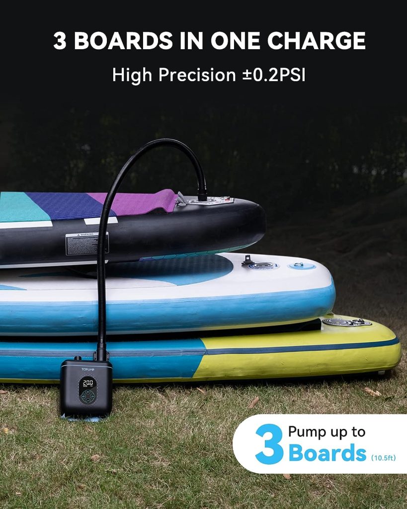 TOPUMP Rechargable SUP Pump TPS260, 20PSI Electric Paddle Board Pump with Auto-Off, Dual Stage Inflation  Deflation,12V DC Car Connector  Type-C for Paddle Board,Kayak,Wing  Kite,Tent,Boat,Mattress