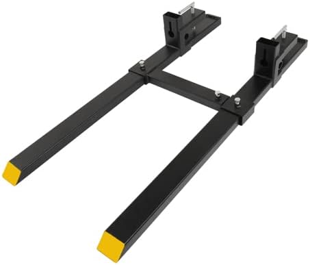 TUFFIOM 4000LBS Clamp-On Pallet Forks 43,Light Duty Tractor Bucket Forks Quick Attach,Front End Loader Attachment for Skid Steer (With Stabilizer Bar)