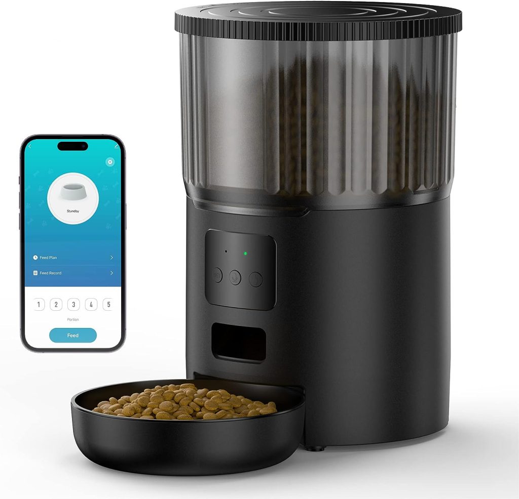 UIOOQ Automatic Cat Feeders WiFi, Timed Dog Feeder with 10S Dining Voice Record, 4L Cat/Dog Food Dispenser with Custom Schedule, up to 12 Portions 10 Meals Per Day, APP Control(Not Support 5G WiFi)