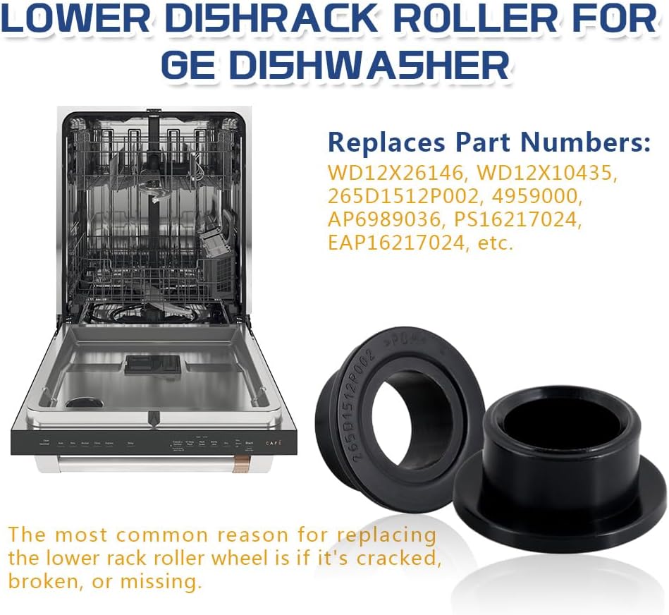 [Upgraded] WD12X26146 Dishwasher Wheels Lower Rack for GE, Lower Dishrack Roller, Replaces WD12X10435, AP6989036 (4 Pack)
