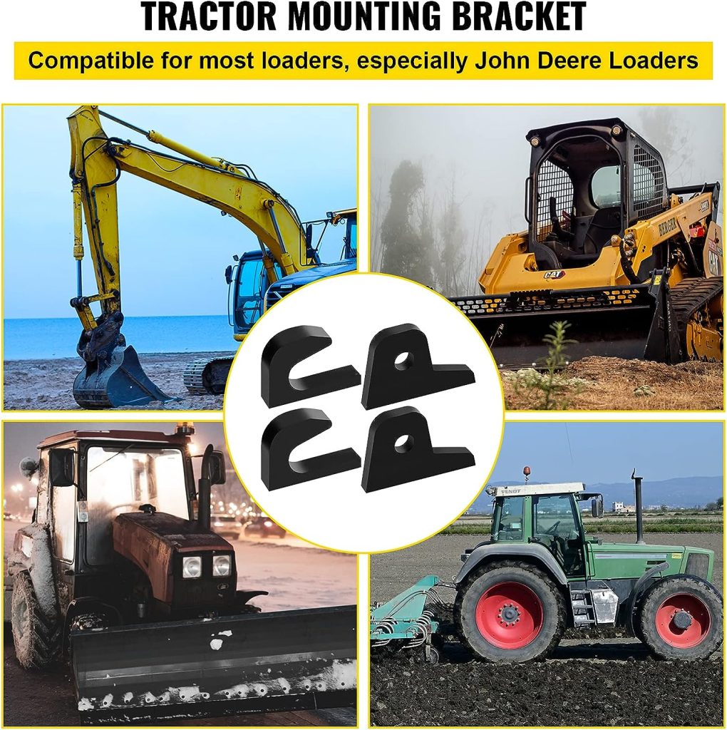 VEVOR Loader Bucket Forks 1 1/4 Thick Hook Brackets Tach Weld on Loader Tractor 4/5 Bottom Brackets Quick Attach Mount Brackets Set of 4 Pieces Fits for John Deere Front Tractor Accessories