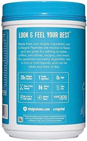 Vital Proteins Collagen Peptides Powder with Hyaluronic Acid and Vitamin C, Unflavored, 24 oz : Health  Household