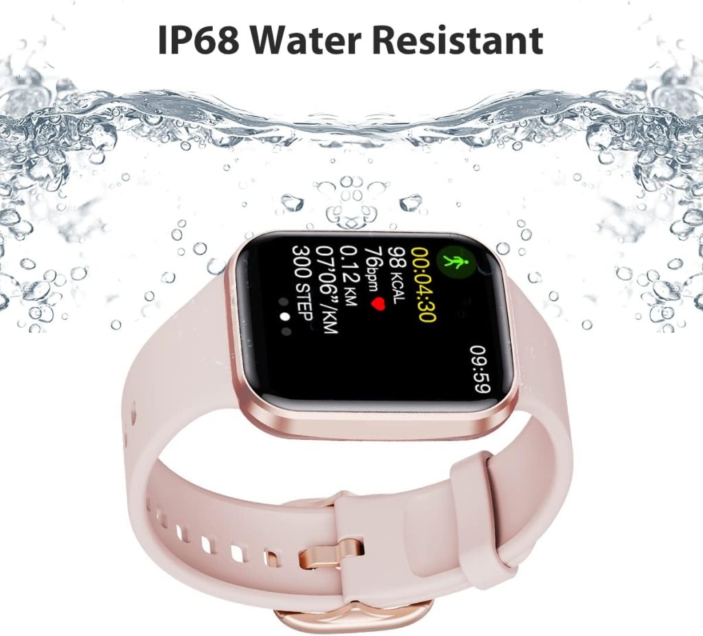 WalkerFit A1 Smart Watch, Reloj Inteligente, Fitness Tracker with Heart Rate/Blood Pressure SpO2 Monitor,1.7 Touch, IP68 Waterproof Reloj Compatible with iOS,Android smartwatch for Woman Man, Pink