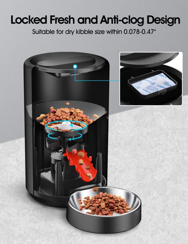 WOPET Automatic Cat Feeders - Automatic Cat Food Dispenser with Programable 1-6 Meals, Automatic Dog Feeder with Stainless Steel Bowl, Timed Cat Feeder with 10S Voice Recorder for Cat  Dog