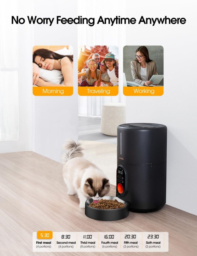 WOPET Automatic Cat Feeders - Automatic Cat Food Dispenser with Programable 1-6 Meals, Automatic Dog Feeder with Stainless Steel Bowl, Timed Cat Feeder with 10S Voice Recorder for Cat  Dog