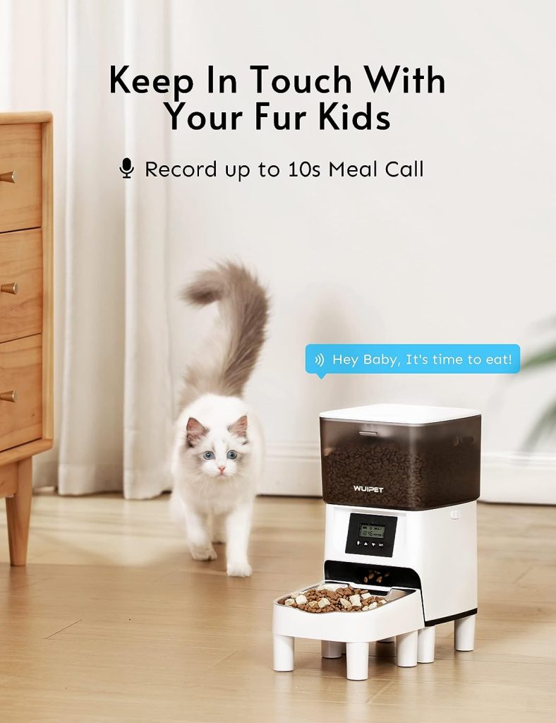 WUIPET Elevated Automatic Cat Feeders - 17 Cups Auto Pet Dry Food Dispenser for Cats and Dogs - Raised Programmable Timed Cat Feeder with Voice Recorder - 4 Meals Per Day and Portion Control