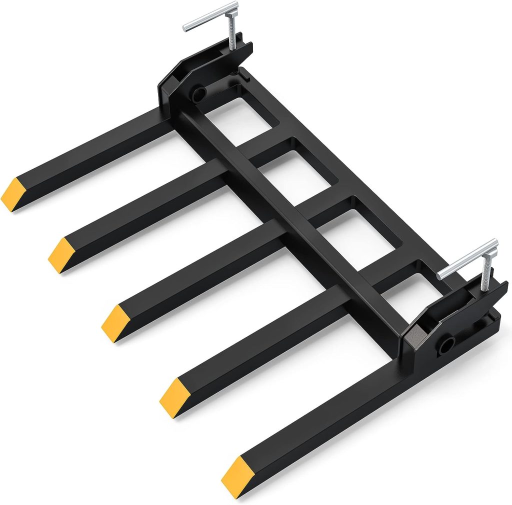 YINTATECH Clamp on Debris Forks to 48 Bucket, Heavy Duty Clamp-On Pallet Fork 2500 lbs Capacity Attachments Fit for Loader Bucket Skidsteer Tractor