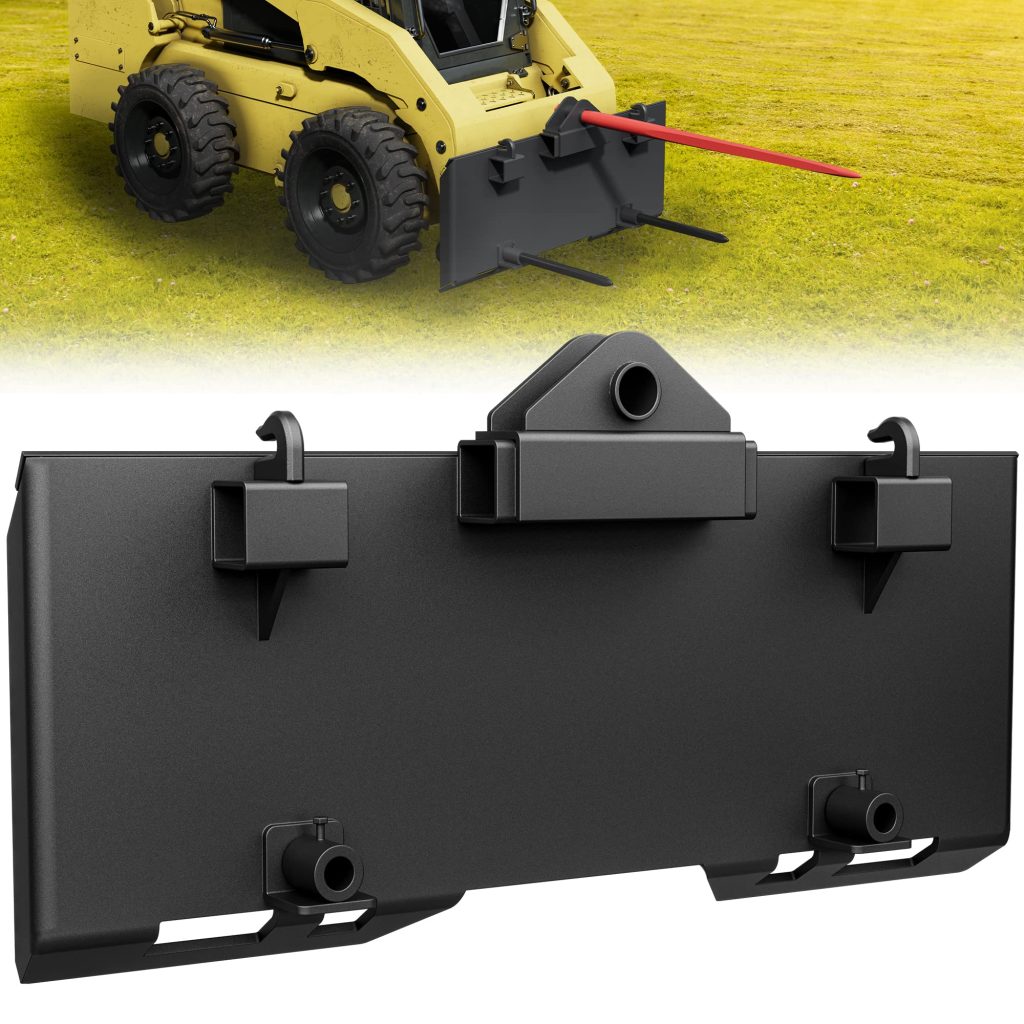 YITAMOTOR 3/8 Skid Steer Mount Plate with 2 Removable Trailer Hitch Receiver, Thick Skid Steer Plate Attachment, Universal Skid Loader Tractor Quick Attach Plate, Removable, Black