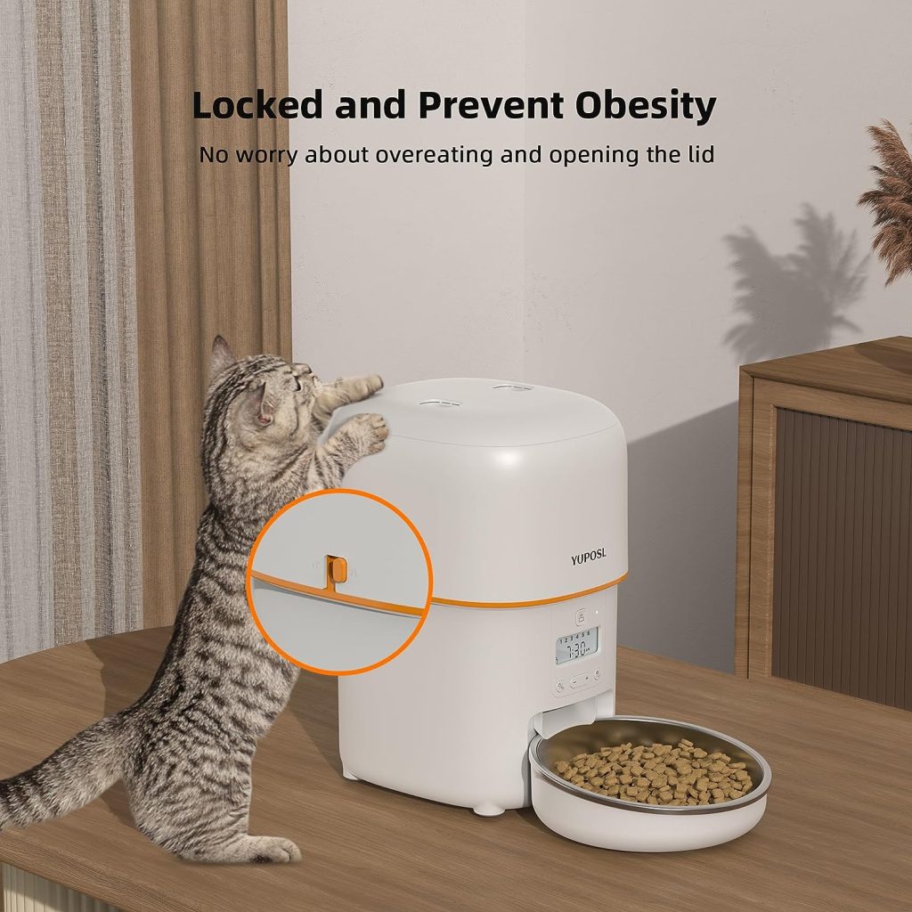 Yuposl Automatic Cat Feeders for 2-2L 2Packs, Over 180-day Battery Life Schedual Timed Pet Feeder, Automatic Dog Feeder 1-6 Meals Control, with Two Stainless Bowls,Pet Food Dispenser Dry Food